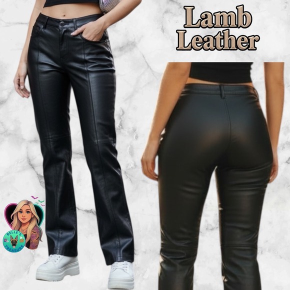 VS2 by Vakko Women's 4 Black Lamb Leather Flare Pants Lined Y2K Festival Biker